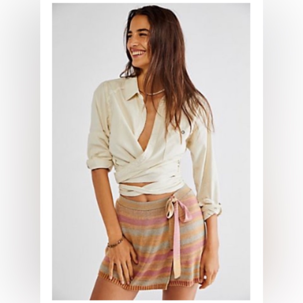 Free People Cream Wrap Crop Top